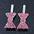 Pair Of Pink Pave Set Swarovski Crystal 'Bow' Magnetic Hair Slides In Rhodium Plating - 40mm Length - view 7