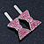Pair Of Pink Pave Set Swarovski Crystal 'Bow' Magnetic Hair Slides In Rhodium Plating - 40mm Length - view 8