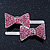 Pair Of Pink Pave Set Swarovski Crystal 'Bow' Magnetic Hair Slides In Rhodium Plating - 40mm Length - view 9