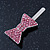 Pair Of Pink Pave Set Swarovski Crystal 'Bow' Magnetic Hair Slides In Rhodium Plating - 40mm Length - view 4