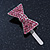 Pair Of Pink Pave Set Swarovski Crystal 'Bow' Magnetic Hair Slides In Rhodium Plating - 40mm Length - view 6