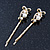 Pair Of Clear Crystal, Simulated Pearl Bow Hair Slides In Gold Plating - 55mm Length - view 3