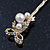 Pair Of Clear Crystal, Simulated Pearl Bow Hair Slides In Gold Plating - 55mm Length - view 6