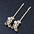 Pair Of Clear Crystal, Simulated Pearl Bow Hair Slides In Gold Plating - 55mm Length - view 8