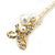 Pair Of Clear Crystal, Simulated Pearl Bow Hair Slides In Gold Plating - 55mm Length - view 12