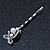 Pair Of Clear Crystal, Simulated Pearl Bow Hair Slides In Rhodium Plating - 55mm Length - view 2