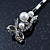 Pair Of Clear Crystal, Simulated Pearl Bow Hair Slides In Rhodium Plating - 55mm Length - view 5
