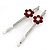 Pair Of Red/ Clear Crystal 'Daisy' Hair Slides In Rhodium Plating - 55mm Length - view 4