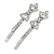 Pair Of Clear/ AB Swarovski Crystal 'Bow' Hair Slides In Rhodium Plating - 60mm Length - view 14