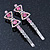 Pair Of Clear/Pink/ AB Swarovski Crystal 'Bow' Hair Slides In Rhodium Plating - 60mm Length - view 7