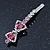 Pair Of Clear/Pink/ AB Swarovski Crystal 'Bow' Hair Slides In Rhodium Plating - 60mm Length - view 8