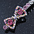 Pair Of Clear/Pink/ AB Swarovski Crystal 'Bow' Hair Slides In Rhodium Plating - 60mm Length - view 4