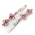 Pair Of Clear/Pink/ AB Swarovski Crystal 'Bow' Hair Slides In Rhodium Plating - 60mm Length - view 9