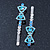 Pair Of Clear/Sky Blue/ AB Swarovski Crystal 'Bow' Hair Slides In Rhodium Plating - 60mm Length - view 8