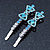 Pair Of Clear/Sky Blue/ AB Swarovski Crystal 'Bow' Hair Slides In Rhodium Plating - 60mm Length - view 10