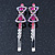 Pair Of Fuchsia/Pink/ AB Swarovski Crystal 'Bow' Hair Slides In Rhodium Plating - 60mm Length - view 8