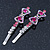 Pair Of Fuchsia/Pink/ AB Swarovski Crystal 'Bow' Hair Slides In Rhodium Plating - 60mm Length - view 3