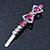 Pair Of Fuchsia/Pink/ AB Swarovski Crystal 'Bow' Hair Slides In Rhodium Plating - 60mm Length - view 9