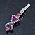 Pair Of Fuchsia/Pink/ AB Swarovski Crystal 'Bow' Hair Slides In Rhodium Plating - 60mm Length - view 10