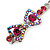 Pair Of Fuchsia/Pink/ AB Swarovski Crystal 'Bow' Hair Slides In Rhodium Plating - 60mm Length - view 5
