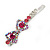 Pair Of Fuchsia/Pink/ AB Swarovski Crystal 'Bow' Hair Slides In Rhodium Plating - 60mm Length - view 6