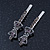 Pair Of Dim Grey Swarovski Crystal 'Bow' Hair Slides In Rhodium Plating - 60mm Length - view 10