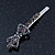 Pair Of Dim Grey Swarovski Crystal 'Bow' Hair Slides In Rhodium Plating - 60mm Length - view 4
