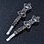 Pair Of Dim Grey Swarovski Crystal 'Bow' Hair Slides In Rhodium Plating - 60mm Length - view 11