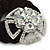 Large Layered Rhodium Plated Swarovski Crystal 'Flower' Pony Tail Black Hair Scrunchie - Clear/ AB - view 3