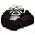 Large Layered Rhodium Plated Swarovski Crystal 'Flower' Pony Tail Black Hair Scrunchie - Clear/ AB - view 5