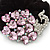 Large Rhodium Plated Crystal Peacock Pony Tail Black Hair Scrunchie - Pink/ Clear - view 2