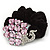 Large Rhodium Plated Crystal Peacock Pony Tail Black Hair Scrunchie - Pink/ Clear - view 3