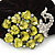 Large Rhodium Plated Crystal Peacock Pony Tail Black Hair Scrunchie - Olive/Light Green - view 2