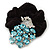 Large Rhodium Plated Crystal Peacock Pony Tail Black Hair Scrunchie - Light Blue/ Clear - view 2