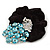 Large Rhodium Plated Crystal Peacock Pony Tail Black Hair Scrunchie - Light Blue/ Clear