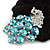 Large Rhodium Plated Crystal Peacock Pony Tail Black Hair Scrunchie - Light Blue/ Clear - view 3