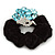 Large Rhodium Plated Crystal Peacock Pony Tail Black Hair Scrunchie - Light Blue/ Clear - view 4