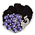 Large Rhodium Plated Crystal Peacock Pony Tail Black Hair Scrunchie - Purple/ Clear