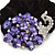 Large Rhodium Plated Crystal Peacock Pony Tail Black Hair Scrunchie - Purple/ Clear - view 2