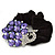 Large Rhodium Plated Crystal Peacock Pony Tail Black Hair Scrunchie - Purple/ Clear - view 4