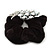 Large Rhodium Plated Crystal Peacock Pony Tail Black Hair Scrunchie - Clear - view 4