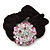 Large Layered Rhodium Plated Crystal Flower Pony Tail Black Hair Scrunchie - Light Pink/ Clear/ AB