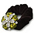 Large Layered Rhodium Plated Crystal Flower Pony Tail Black Hair Scrunchie - Olive Green/ Clear/ AB - view 3
