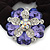 Large Layered Rhodium Plated Crystal Flower Pony Tail Black Hair Scrunchie - Violet/ Clear/ AB - view 2