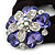 Large Layered Rhodium Plated Crystal Flower Pony Tail Black Hair Scrunchie - Violet/ Clear/ AB - view 3