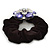 Large Layered Rhodium Plated Crystal Flower Pony Tail Black Hair Scrunchie - Violet/ Clear/ AB - view 5
