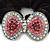 Large Rhodium Plated Crystal Bow Pony Tail Black Hair Scrunchie - Pink/ Clear - view 2