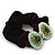 Large Rhodium Plated Crystal Bow Pony Tail Black Hair Scrunchie - Green/Clear - view 3