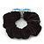 Large Rhodium Plated Crystal Bow Pony Tail Black Hair Scrunchie - Light Blue/Clear - view 4