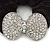 Large Rhodium Plated Crystal Bow Pony Tail Black Hair Scrunchie - Clear - view 2